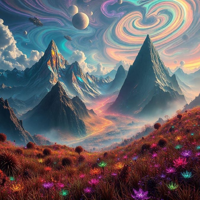 Escape to a world beyond our own with this breathtaking sci-fi landscape wallpaper. Explore distant planets, towering mountains, and vibrant nebulae in stunning detail.