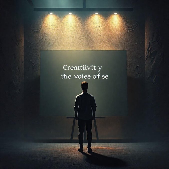 Standing in front of an inspiration quote about creativity on a whiteboard, ready to boost your mindset.