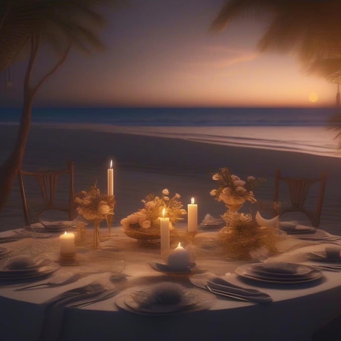 Celebrate your love with a cozy beach dinner at sunset. This romantic setting is perfect for a Valentine's Day dinner or any special occasion.