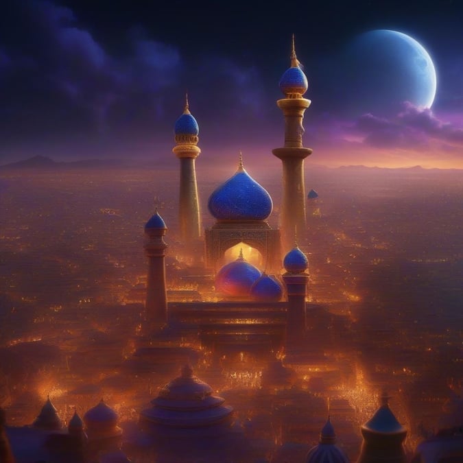 This stunning wallpaper features a breathtaking scene from the Disney movie Aladdin, with the iconic magic carpet ride soaring through the skies above the bustling city of Agrabah. The vibrant colors and intricate details bring the magical world to life, making it a perfect addition to any room.