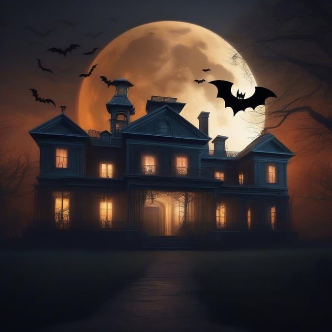 Get into the spooky spirit with this eerie haunted house wallpaper, perfect for adding a touch of Halloween magic to your desktop or mobile device.