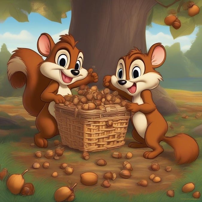 Join Chip and Dale as they embark on a whimsical journey in search of the perfect acorn! Will they find more than they bargained for? Find out in this delightful Disney wallpaper.