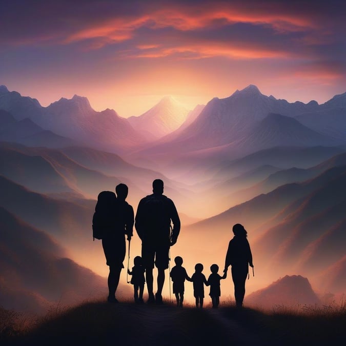 A family enjoys the breathtaking view atop a mountain on their outdoor adventure, perfect for Father's Day.