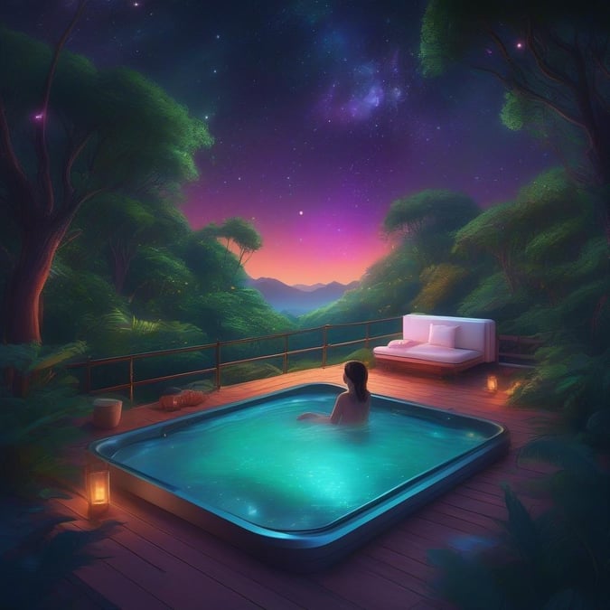 Immerse yourself in the calming ambiance of this serene pool scene, where the gentle lapping of water against the pool's edge creates a soothing melody that harmonizes with the tranquil surroundings.