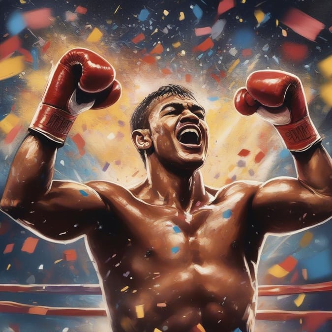 This captivating wallpaper showcases a triumphant boxer in the ring, exuding a sense of victory and accomplishment.