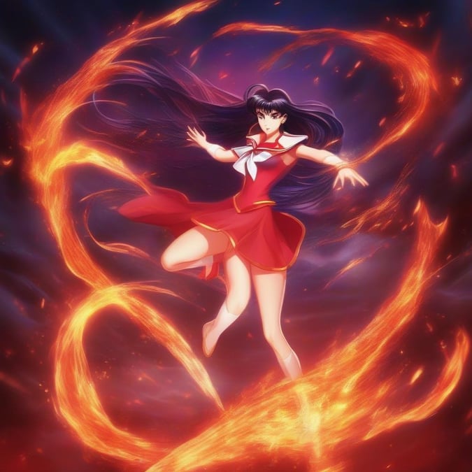 This anime wallpaper features Sailor Mars, a powerful and passionate character from the popular anime series Sailor Moon. The image showcases her fiery personality and determination, making it a great choice for fans of the series.