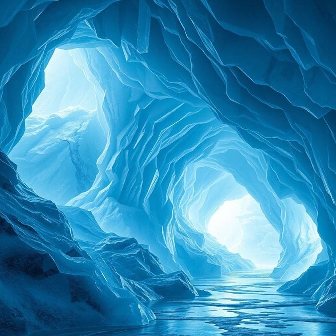 This stunning wallpaper features an ice cave with a beautiful blue hue, perfect for adding a touch of coolness to your desktop or mobile device.