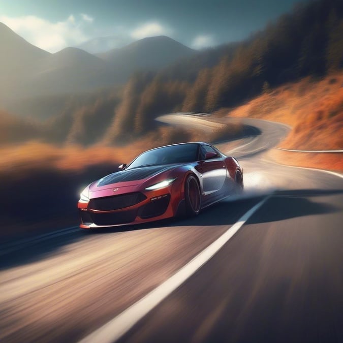 Experience the thrill of driving a high-performance sports car along a scenic mountain pass. This dynamic wallpaper captures the essence of adventure and speed, featuring a sleek Tesla Model S Plaid in full motion.