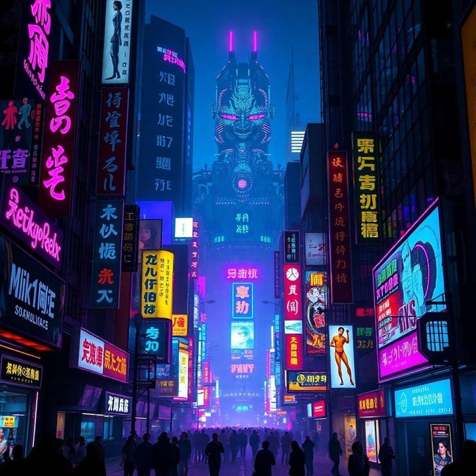 This image is a stunning representation of a cyberpunk cityscape, with its vibrant neon lights and futuristic architecture.