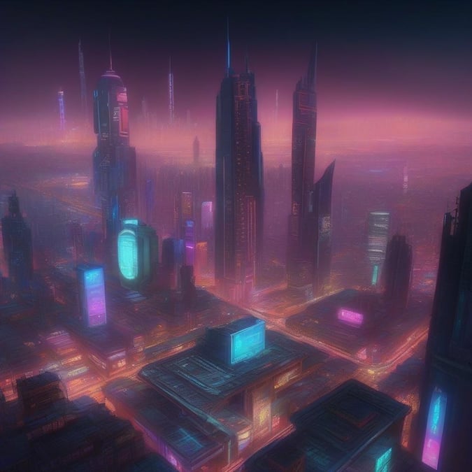 Immerse yourself in a world of technology and innovation with this futuristic cityscape wallpaper.