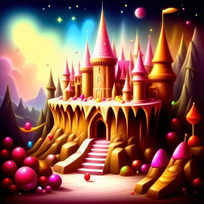 A whimsical castle from a fairy tale, glowing with the magic of the movies.