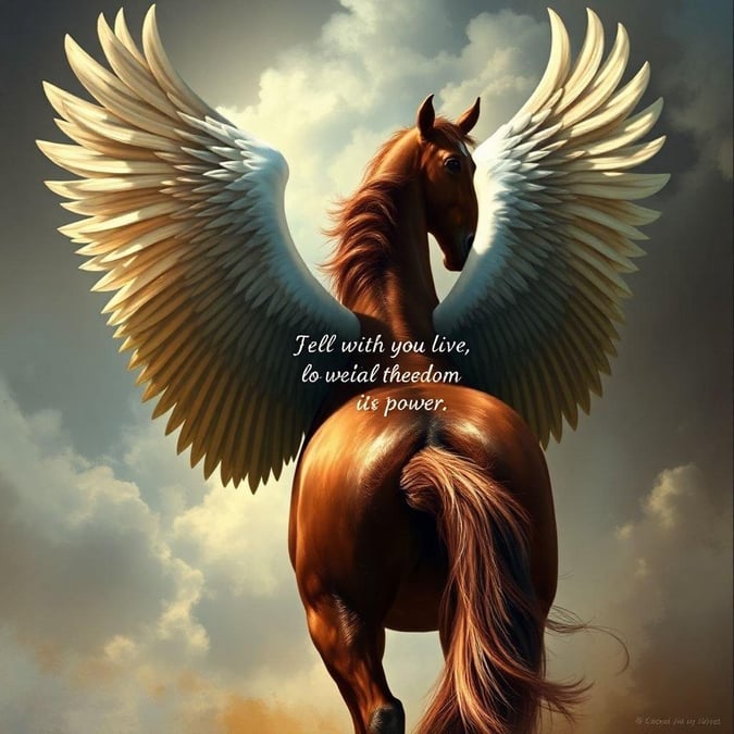 A majestic horse with wings, embodying the spirit of freedom and courage. Let this quote wallpaper serve as a daily reminder to live boldly in pursuit of your dreams.