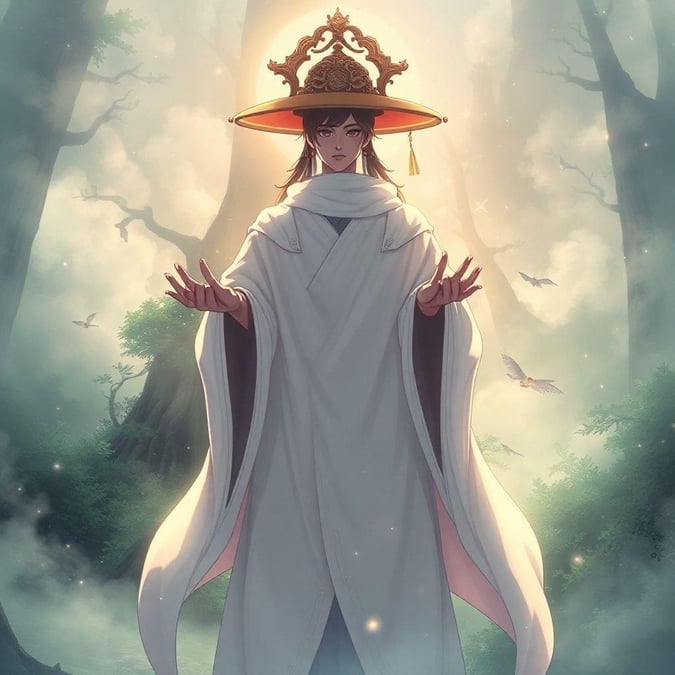 Immerse yourself in the enchanting world of anime with this captivating wallpaper featuring a majestic onmyodo priest.