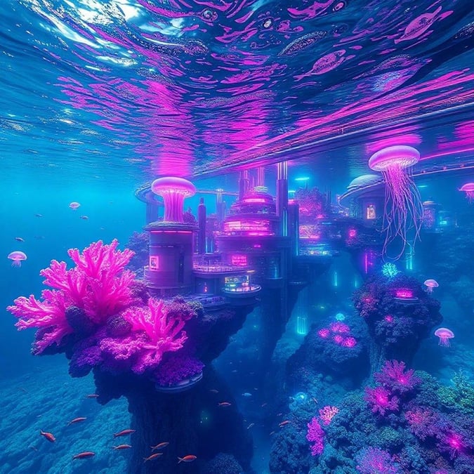 This stunning wallpaper transports you to an underwater city, where the beauty of nature meets the grandeur of architecture. The vibrant colors and intricate details of the city's design create a captivating visual experience.