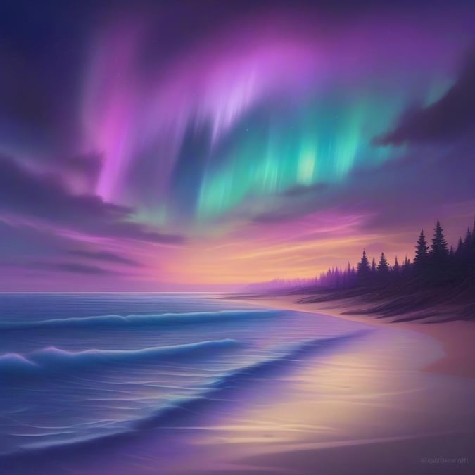 This image captures the breathtaking beauty of the aurora borealis, also known as the northern lights, in all its glory. The vibrant colors and swirling patterns of the lights dance across the night sky, creating a truly awe-inspiring sight.