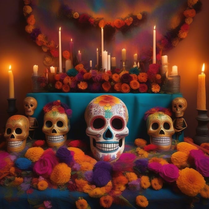 This stunning wallpaper captures the vibrant colors and lively atmosphere of a Day of the Dead celebration. With its intricate details and rich cultural heritage, this image is perfect for anyone looking to add a touch of Mexican culture to their desktop or mobile device.