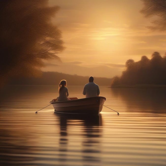 A father and daughter share a serene moment together on a boat during the golden hour, celebrating Father's Day.