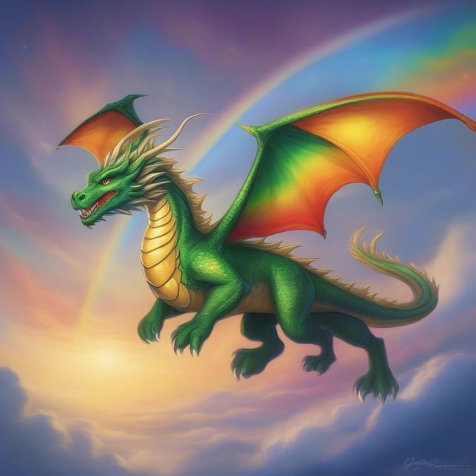 This St. Patrick's Day wallpaper features a majestic dragon spreading its wings against the backdrop of a beautiful rainbow. Embrace the luck and magic of the day with this enchanting image.