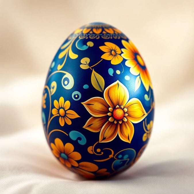 This brightly colored egg with floral motifs is the perfect Easter decoration, showcasing a blend of colors and designs that make it stand out on any table or mantle.