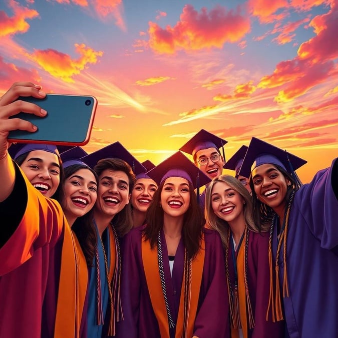 A cheerful group of graduates in their caps and gowns, capturing a moment of joy and achievement at the end of their academic journey.