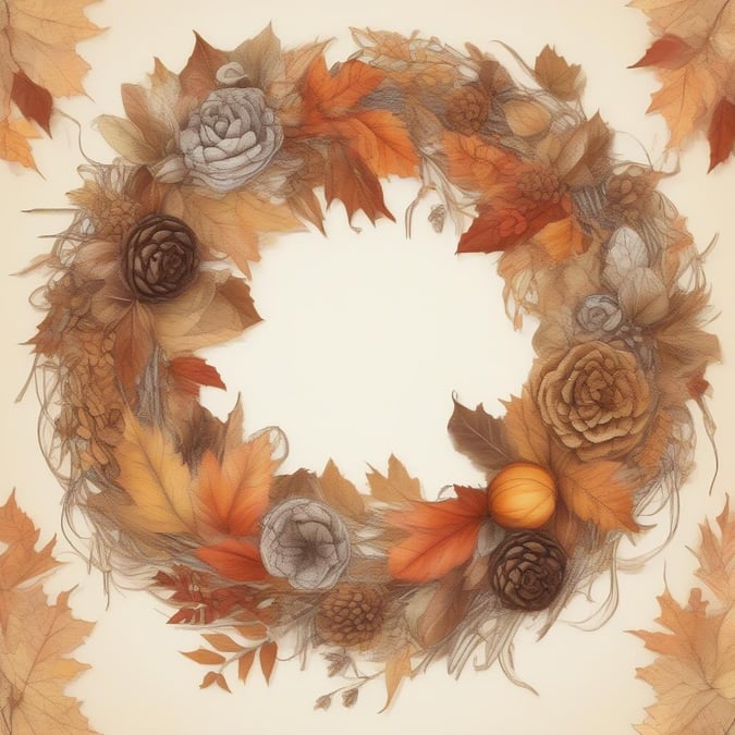 A vibrant wreath crafted from autumn leaves and berries, showcasing the bounty of fall.