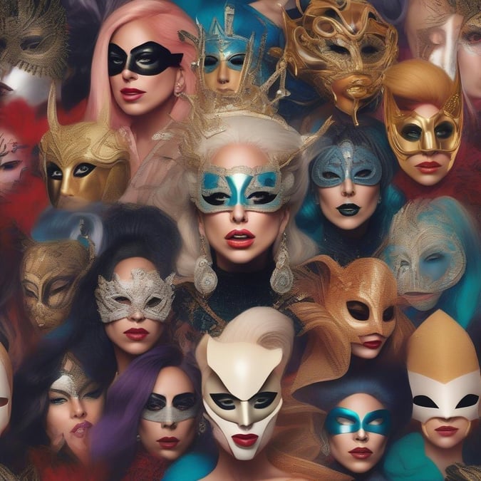 Get ready to be mesmerized by Lady Gaga's unique and bold style. This wallpaper showcases her iconic look, featuring a stunning collection of masks that reflect her artistic and edgy personality.