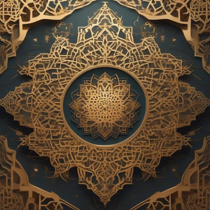 Celebrate the spirit of Ramadan and Eid with this stunning wallpaper featuring intricate Islamic art patterns. The golden symmetry around the central lotus-like motif represents unity and perfection, a fitting theme for the holy seasons.