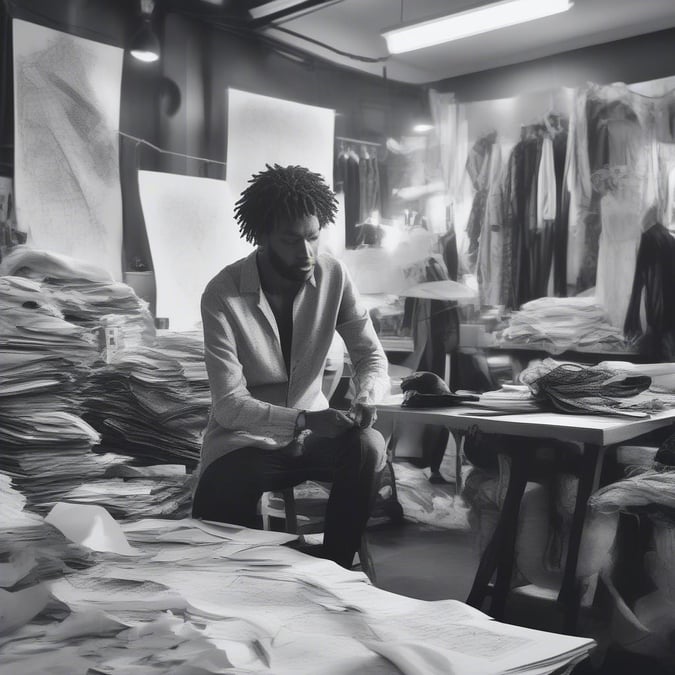 This image captures the essence of a fashion designer's workspace, showcasing their creativity and attention to detail.