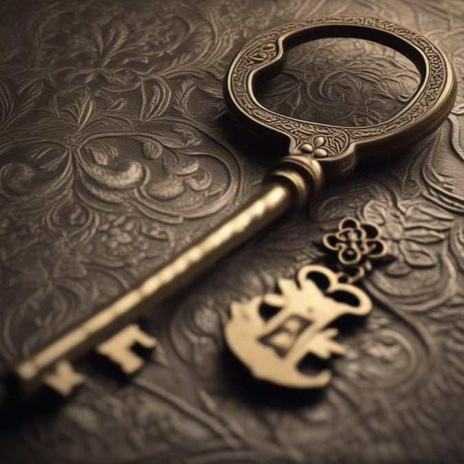 This image captures the timeless charm of antique keys. The worn brass finish on the key suggests a rich history, while the intricate details hint at the craftsmanship of yesteryears.