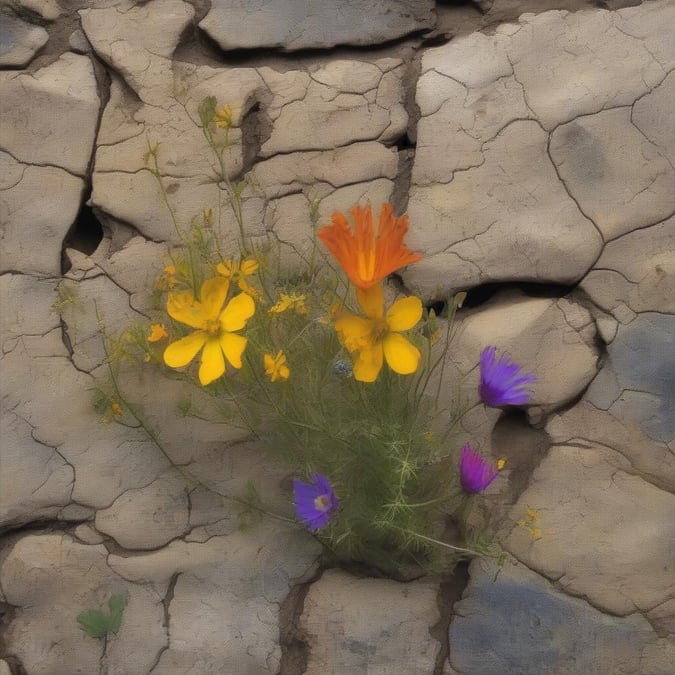 Celebrating the resilience of nature with vibrant wildflowers blooming amidst harsh conditions.