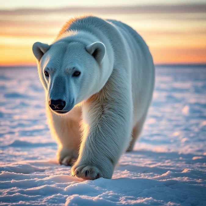 A majestic polar bear strolling across the Arctic ice, a symbol of the beauty and harshness of life in the frozen wilderness.