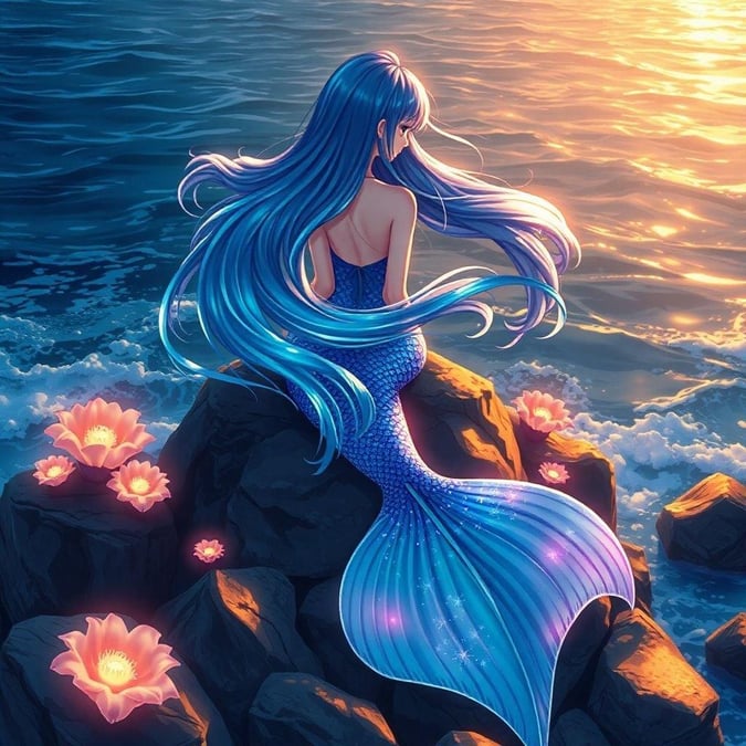 Immergiti nel mondo incantevole dell'anime con questo affascinante sfondo di sirena.