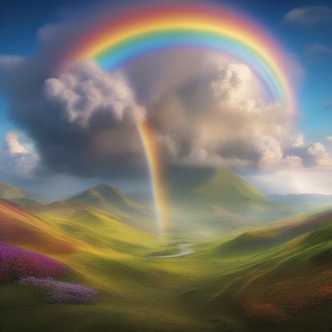 This stunning 3D art wallpaper features a breathtaking rainbow in the valley, creating a sense of wonder and awe. The vibrant colors and majestic landscape make it a perfect addition to any desktop or mobile device.