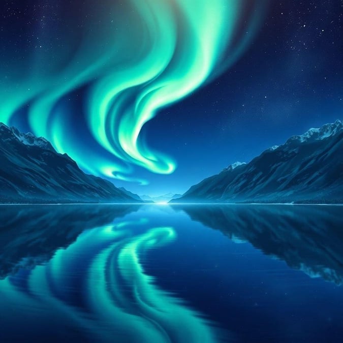 Experimente a beleza de tirar o fôlego da aurora boreal neste impressionante papel de parede, onde tons vibrantes de verde e azul dançam sobre um tranquilo lago de montanha sob o escuro céu noturno.