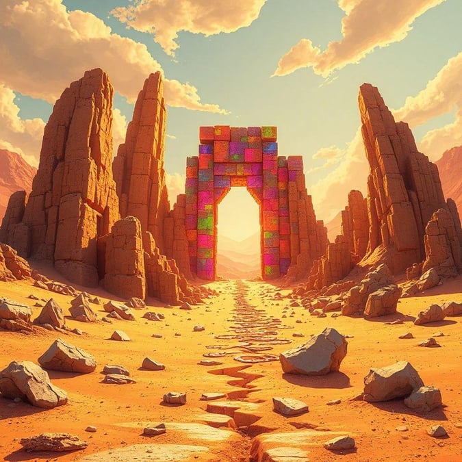 Enter the realm of adventure through this mysterious desert gateway, where legends come to life.