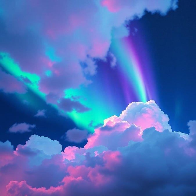 This beautiful wallpaper features a stunning rainbow emerging from a cluster of fluffy clouds, creating a breathtaking and dreamy scene that is perfect for desktop and mobile use.