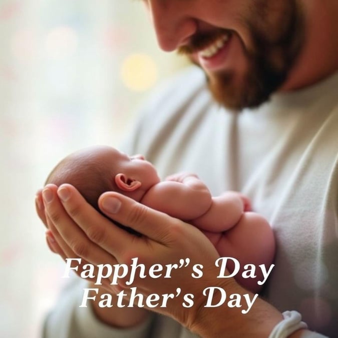 A loving father celebrates Father's Day by holding his newborn baby close. The joy and love of a parent for their child are the centerpiece of this heartwarming scene.