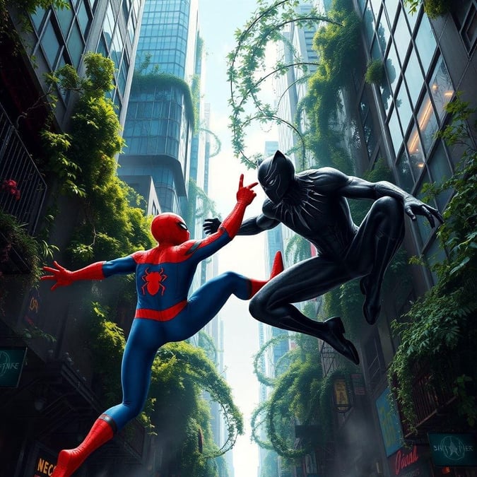 In this epic wallpaper, Spider-Man and Black Panther join forces to take on the villains. The city skyline provides a stunning backdrop for their heroic battle.