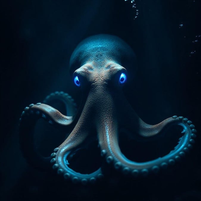 An enchanting glimpse into the ocean's realm, where a friendly octopus with blue eyes seems to invite you on an underwater adventure. A captivating wallpaper for those who love exploring the depths.