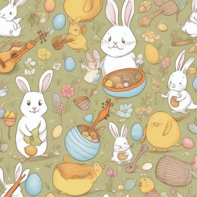 Celebrate the Easter season with this vibrant and colorful wallpaper, featuring adorable bunnies, eggs, and flowers. Perfect for adding a touch of springtime magic to your desktop or mobile device.