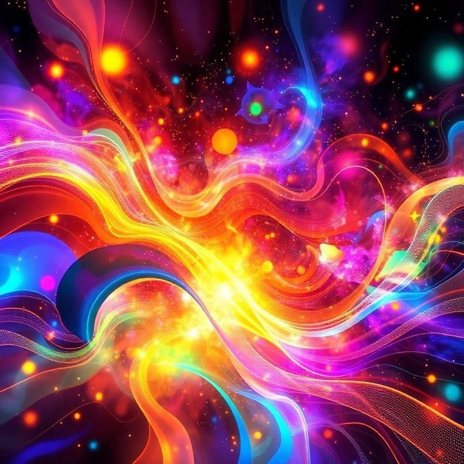 A captivating piece of digital art, bursting with vivid colors and dynamic swirls that could easily be the portal to another world. This wallpaper is a splash of creativity for your desktop or mobile device, adding a touch of whimsy to any tech.