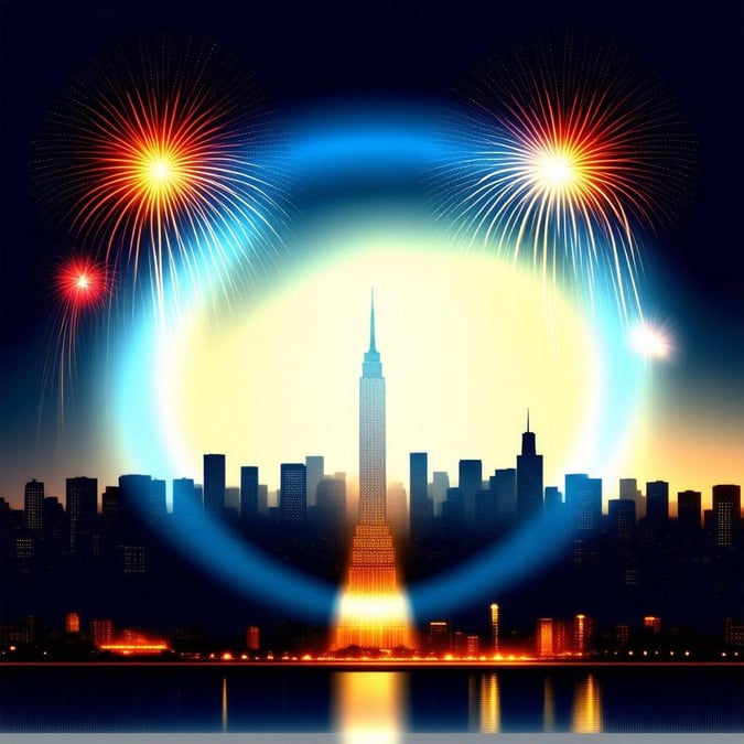 Celebrate the start of a new year with this stunning wallpaper featuring a city skyline and vibrant fireworks.