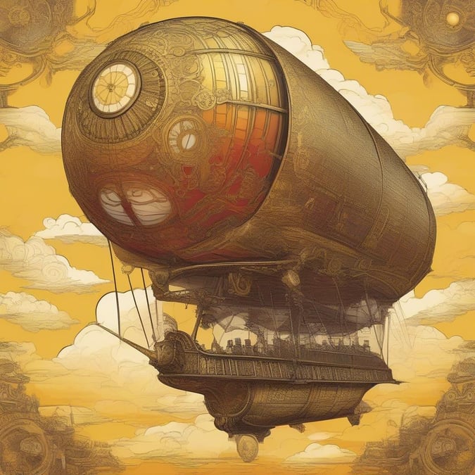 Surca en un mundo fantástico de aventuras con este cautivador dirigible inspirado en el steampunk. Con detalles intrincados y colores vibrantes, la nave está lista para embarcarse en un épico viaje a través de las nubes.