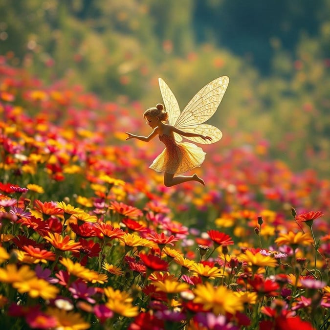 A fairy with wings fluttering through a vibrant field, adding a touch of magic to any screen.