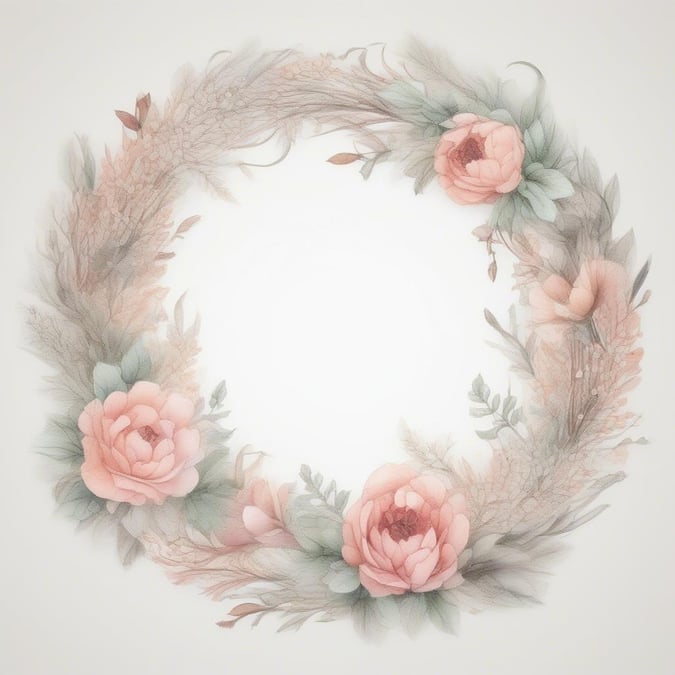 Embrace the elegance of nature with this captivating botanical wreath wallpaper. The perfect floral accent for your digital space, featuring a delicate blend of pink and white roses intertwined with lush green foliage.