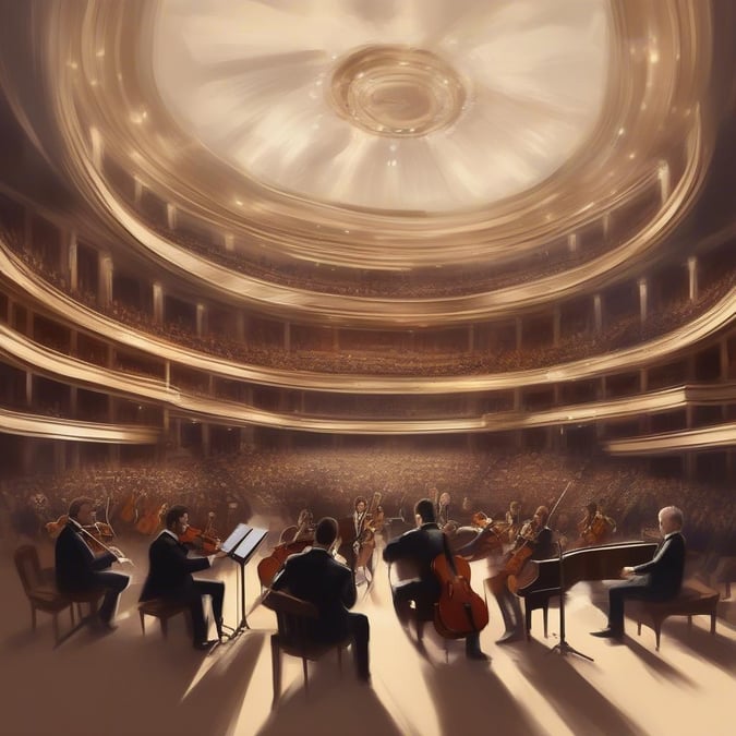 Experience the beauty and elegance of classical music with this stunning image of an orchestra performing in harmony.