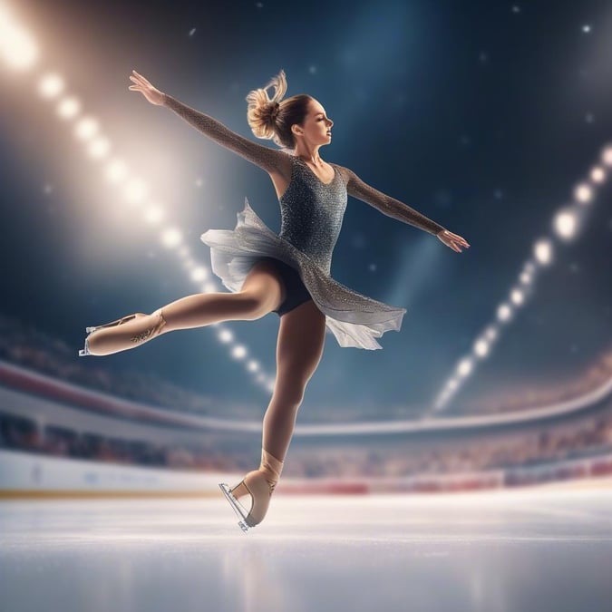 A female ice skater captured mid-performance, embodying the elegance and discipline of the sport.