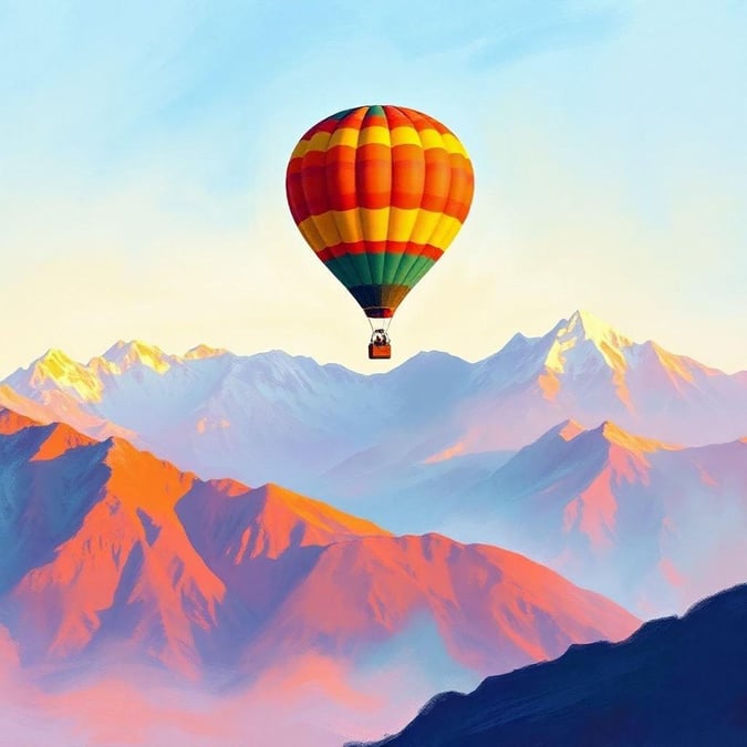 Soar above the majestic mountains in this breathtaking hot air balloon wallpaper.