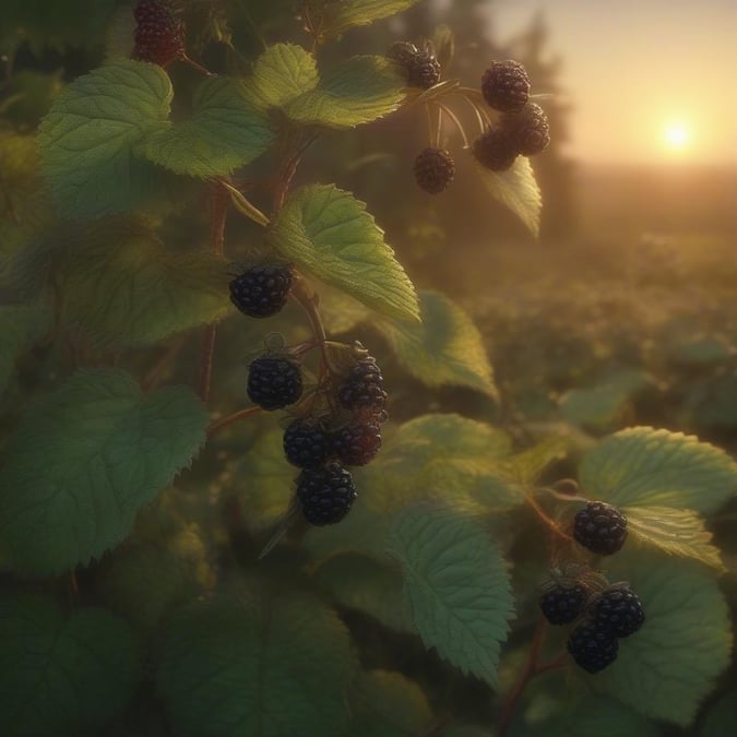 This stunning wallpaper captures the serene beauty of a sunset over a lush berry bush. The warm hues of the sky blend perfectly with the vibrant colors of the berries, creating a breathtaking scene that's sure to inspire a sense of calm and wonder. Whether you're looking to add a touch of nature to your desktop or mobile device, this wallpaper is the perfect choice.