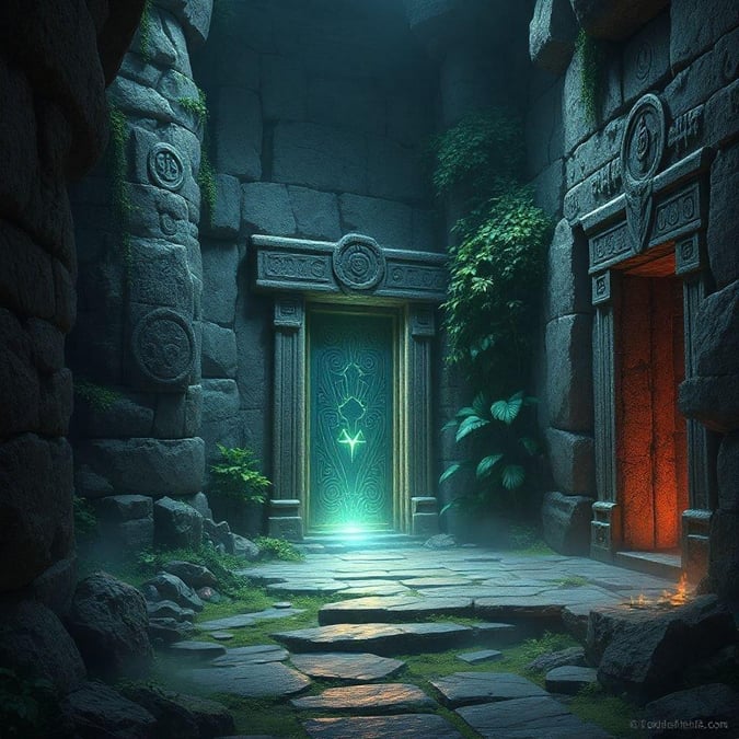 Walk into the mystical chamber, where the secrets of the ages lie within the ancient temple. The door awaits your arrival on a path of discovery.